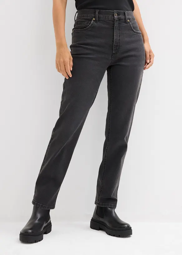Straight-Jeans High Waist cropped in grau von vorne - bonprix