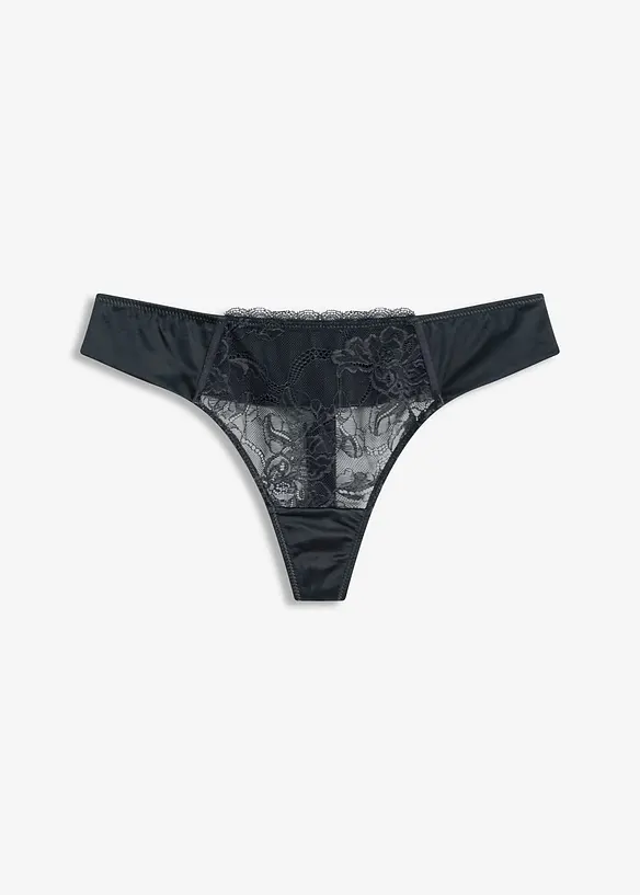 String mit zarter Spitze und Glanzeffekt in blau von vorne - bonprix