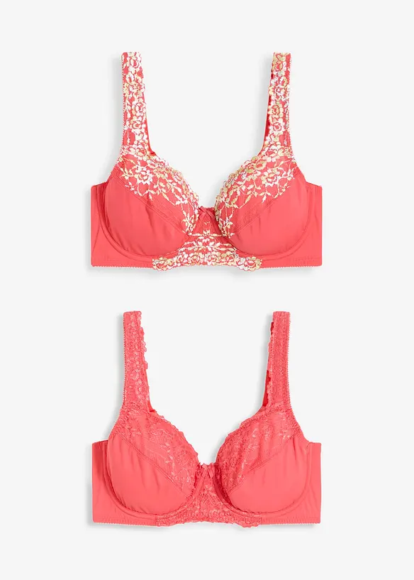 Bügel-BH mit filigraner Spitze (2er Pack) in pink von vorne - bonprix