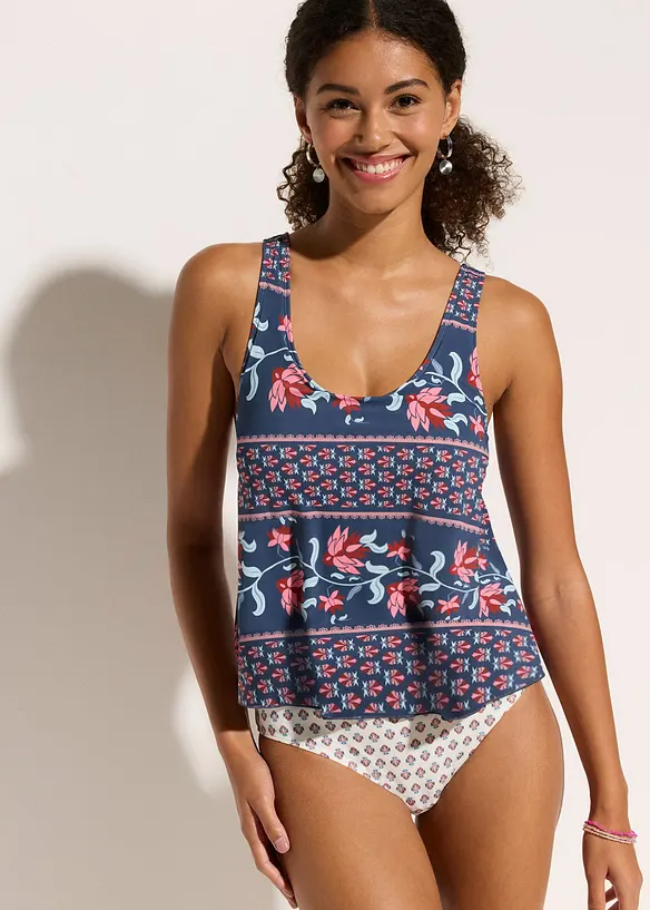 Badeanzug in Tankini-Optik in blau von vorne (Totalaufnahme) - bonprix
