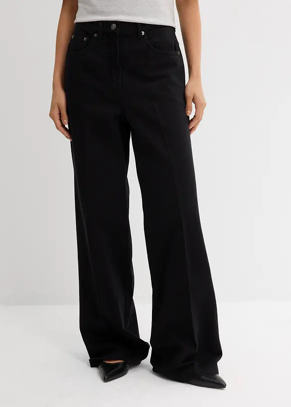 Twillhose mit Bügelfalte aus reiner Baumwolle in schwarz von vorne - bonprix