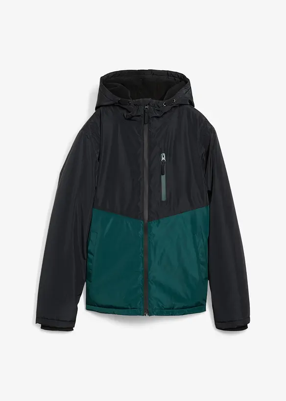 wasserdichte Winterjacke im Colourblocking mit Kapuze in grün von vorne - bonprix