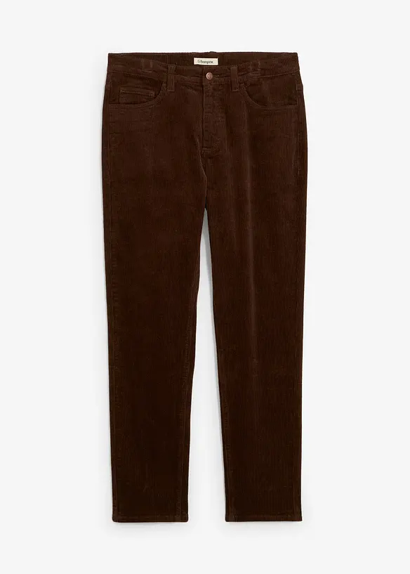 Slim-Fit Cordhose mit Komfortschnitt, Straight in braun von vorne - bonprix