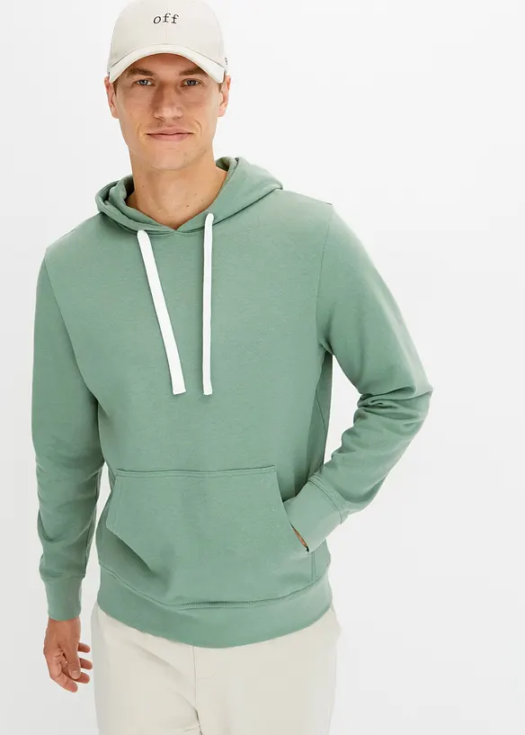 Hoodie aus reiner Baumwolle in grün von vorne (im Anschnitt) - bonprix