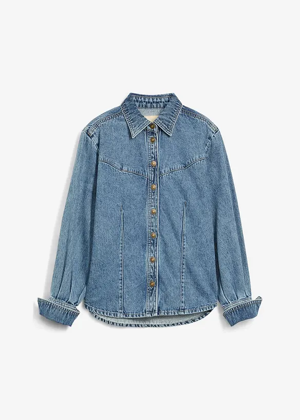Jeansbluse aus reiner Baumwolle in blau von vorne - bonprix