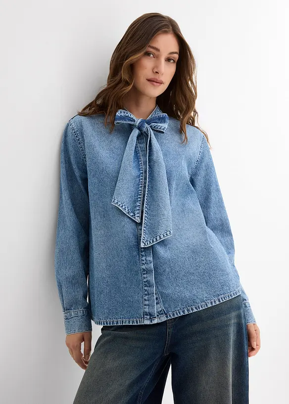 Jeansbluse aus reiner Baumwolle in blau von vorne (im Anschnitt) - bonprix Jeansbluse aus reiner Baumwolle in blau von vorne (im Anschnitt) - bonprix