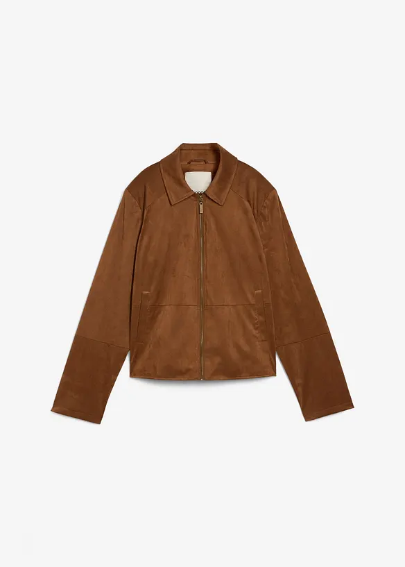Velourslederimitat-Jacke in braun von vorne - bonprix