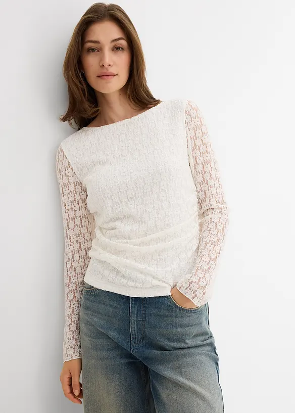 Langarmshirt aus Spitze in weiß von vorne (im Anschnitt) - bonprix