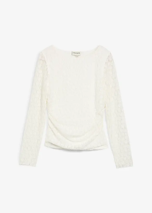 Langarmshirt aus Spitze in weiß von vorne - bonprix