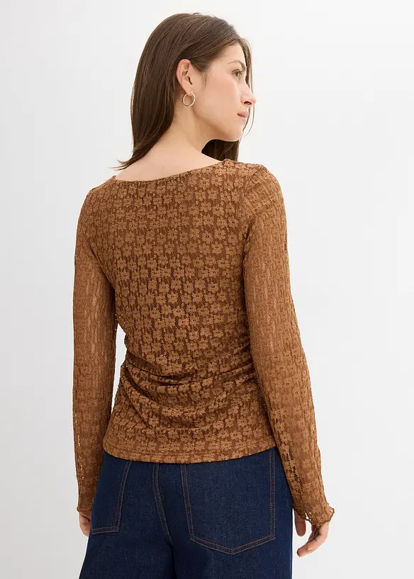 Langarmshirt aus Spitze in braun von hinten (im Anschnitt) - bonprix Langarmshirt aus Spitze in braun von hinten (im Anschnitt) - bonprix