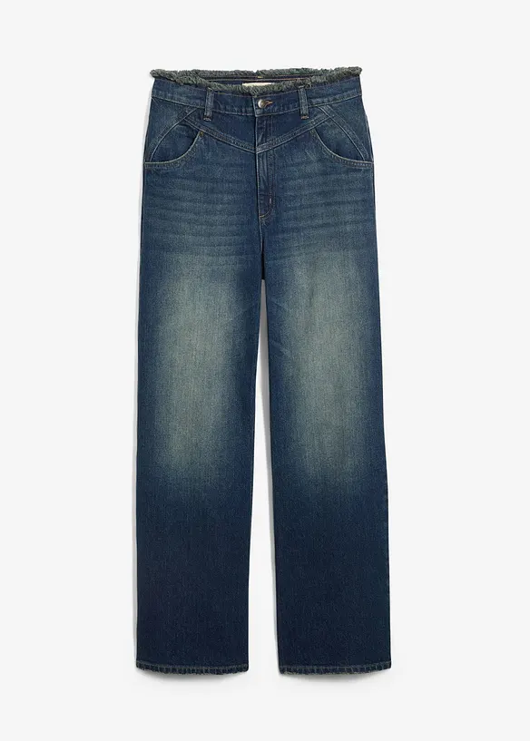 Loose Straight-Jeans High Waist in blau von vorne - bonprix