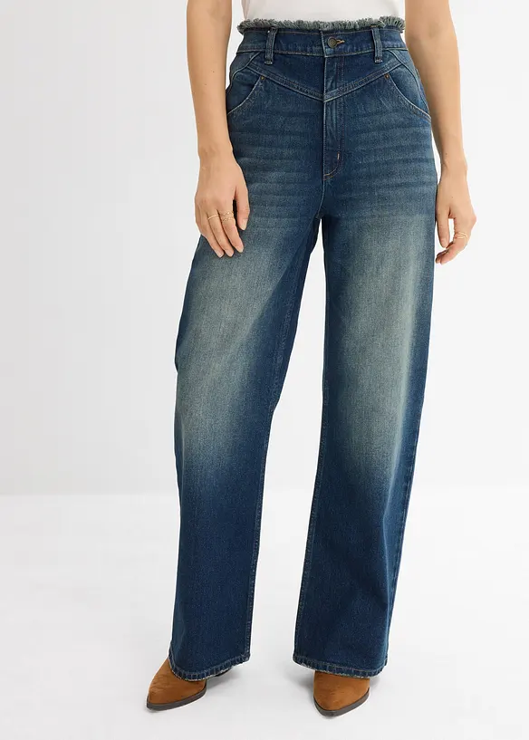Loose Straight-Jeans High Waist in blau von vorne - bonprix
