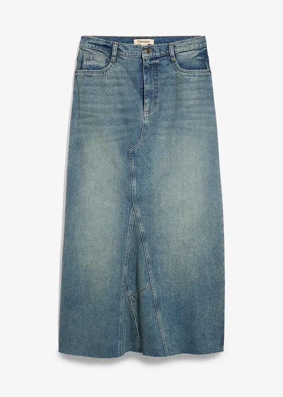 Jeansrock, Mid Waist, Maxi Length in blau von vorne - bonprix