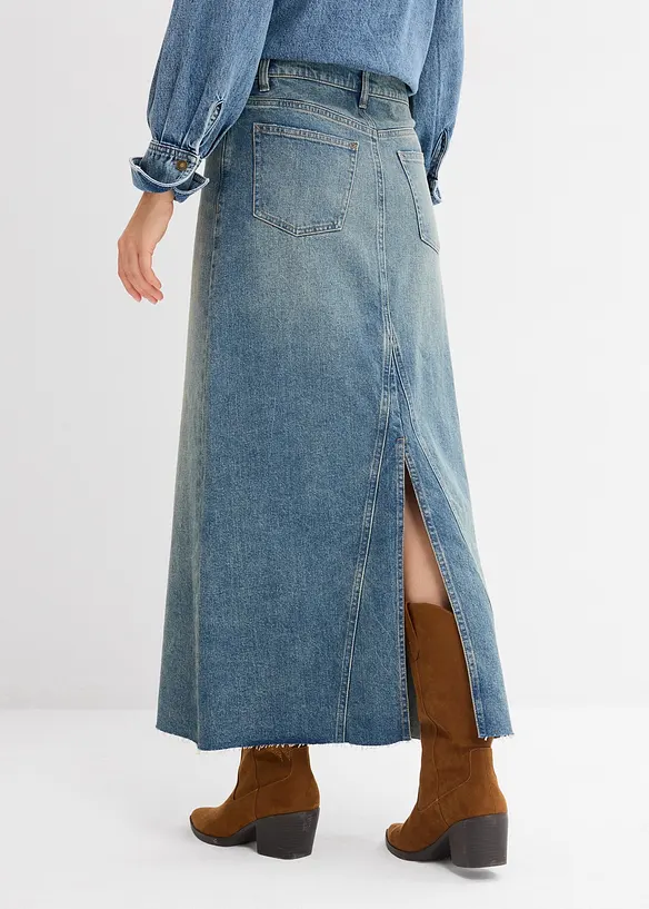 Jeansrock, Mid Waist, Maxi Length in blau von hinten - bonprix