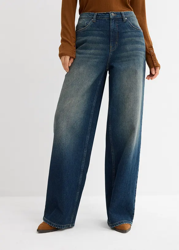 Wide-Leg-Jeans High Waist in blau von vorne - bonprix