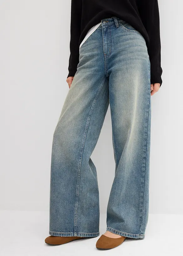 Wide-Leg-Jeans High Waist in blau von vorne - bonprix