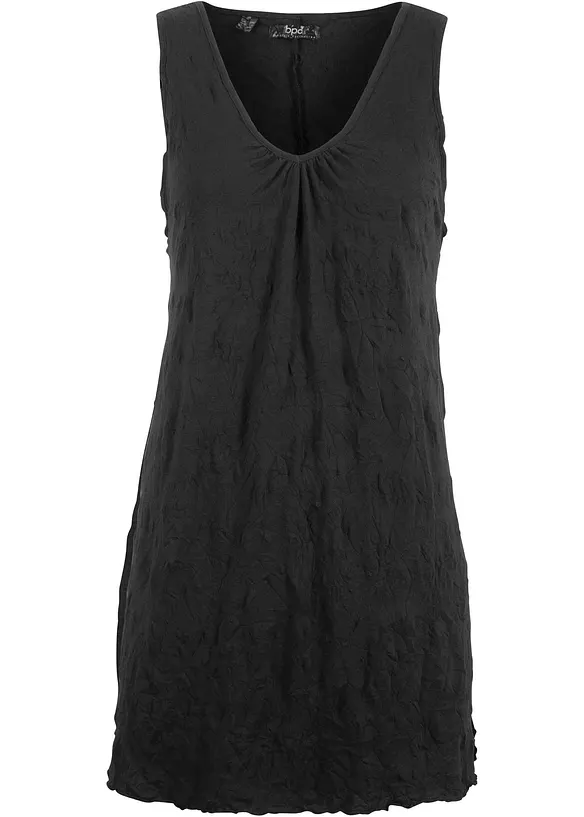 Long-Top aus Baumwoll-Mix mit Crash-Effekt in schwarz von vorne - bonprix
