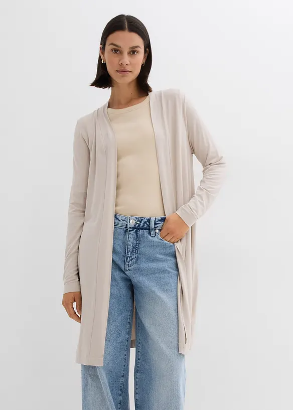 Shirtjacke aus softem Viskose-Mix in grau von vorne (im Anschnitt) - bonprix
