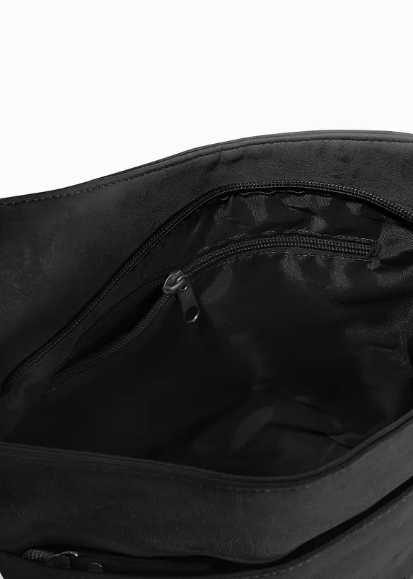 Umhängetasche mit asymmetrischem Fächern in schwarz geöffnet - bonprix