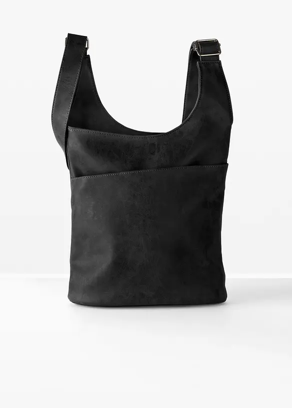 Umhängetasche mit asymmetrischem Fächern in schwarz von vorne - bonprix