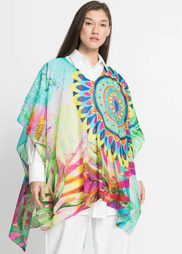 Poncho aus luftiger Viskose in blau von vorne (im Anschnitt) - bonprix