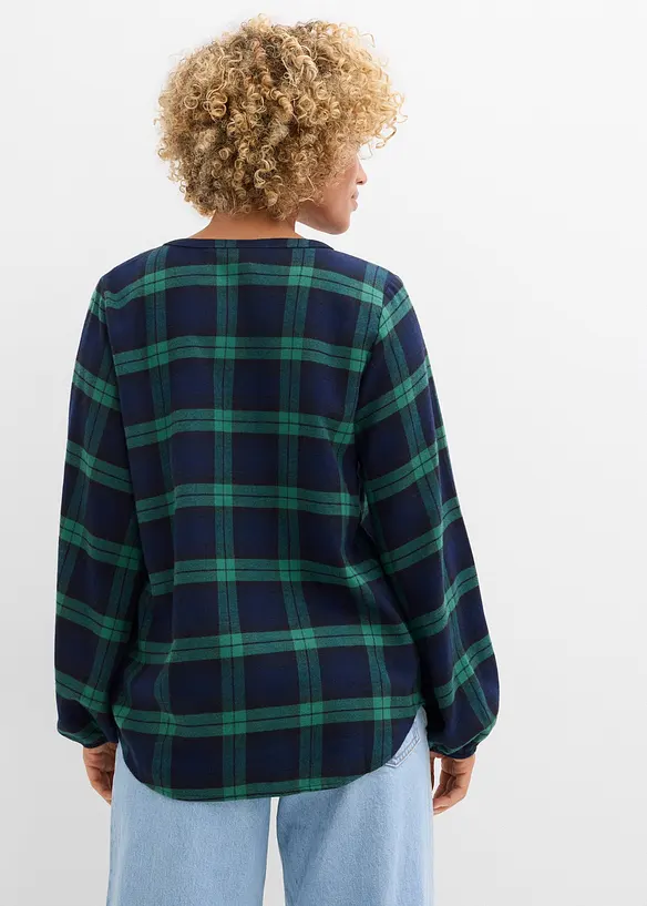 Flanellhemd aus reiner Baumwolle in blau von hinten (im Anschnitt) - bonprix