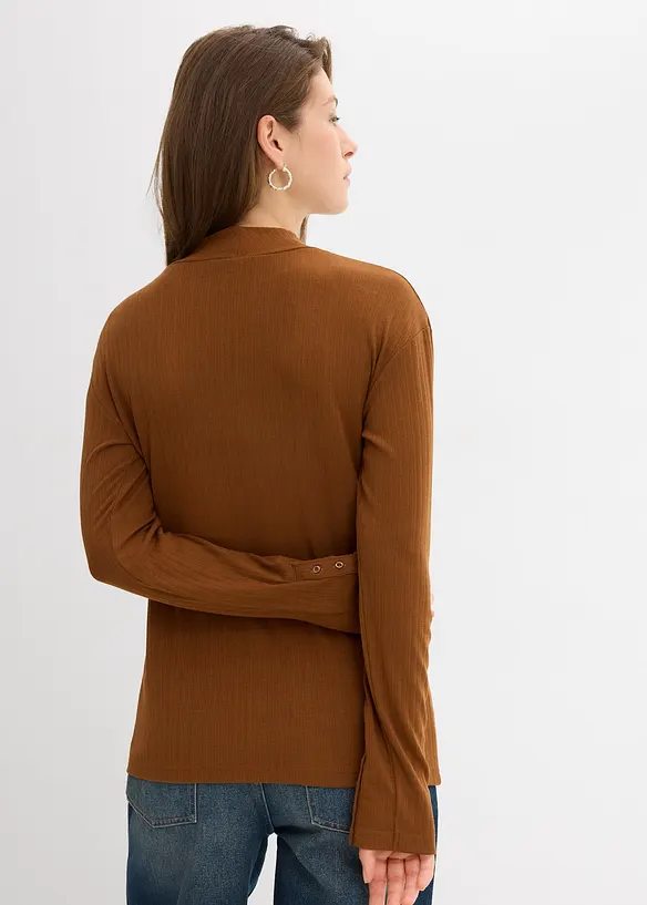 Geripptes Langarmshirt in braun von hinten (im Anschnitt) - bonprix Geripptes Langarmshirt in braun von hinten (im Anschnitt) - bonprix