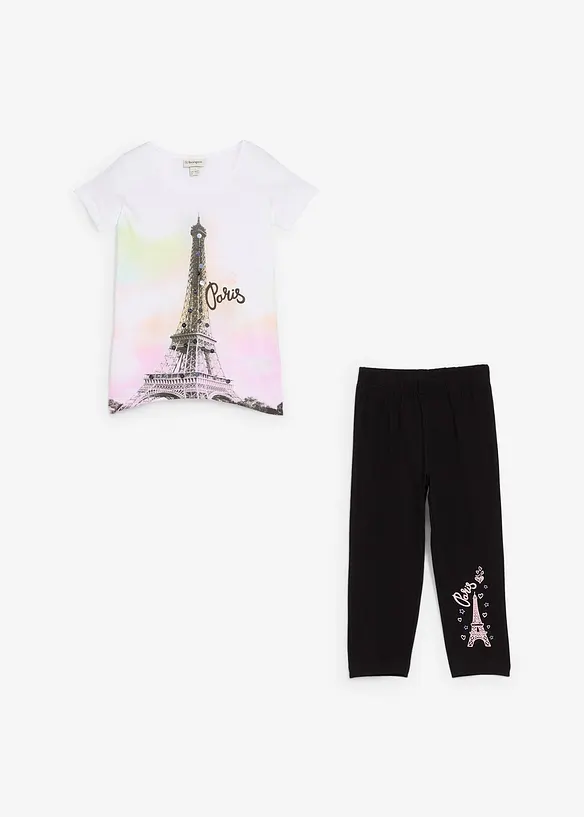 Shirt + 3/4 Leggings aus reiner Bio-Baumwolle (2-tlg) in weiß - bonprix