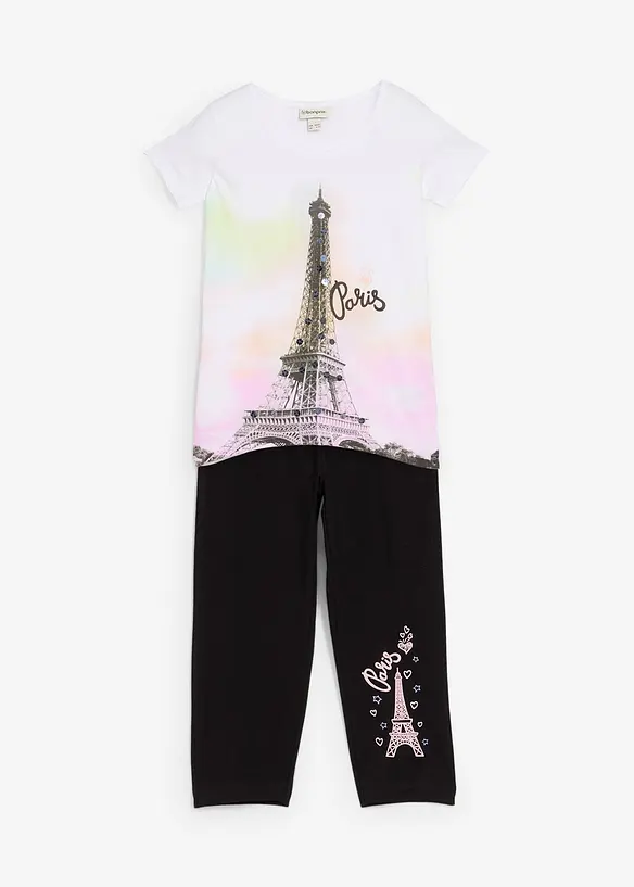 Shirt + 3/4 Leggings aus reiner Bio-Baumwolle (2-tlg) in weiß von vorne - bonprix