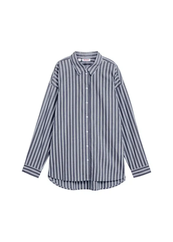 Oversize-Hemdbluse aus reiner Baumwolle in blau von vorne - bonprix