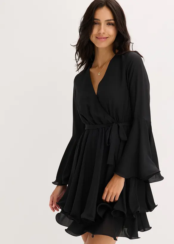 Tunika-Kleid mit V-Ausschnitt in schwarz von vorne (Totalaufnahme) - bonprix