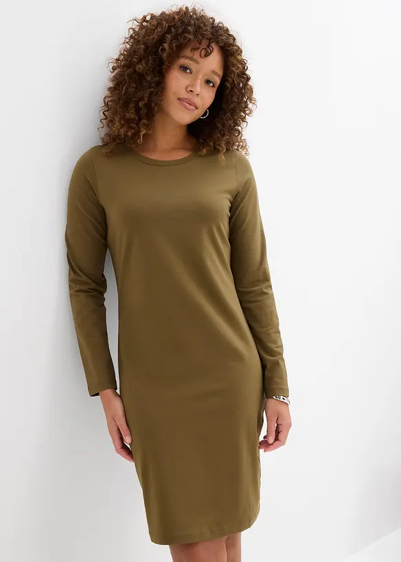 Jerseykleid aus Baumwolle mit Stretch (2er Pack) in grün von vorne (Totalaufnahme) - bonprix