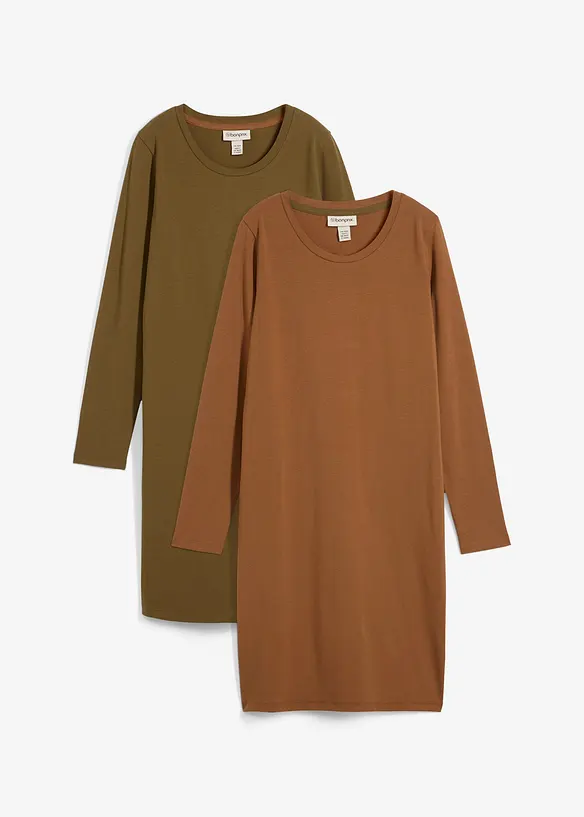 Jerseykleid aus Baumwolle mit Stretch (2er Pack) in grün von vorne - bonprix