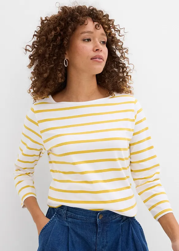 Langarmshirt mit reiner Bio-Baumwolle in weiß von vorne (im Anschnitt) - bonprix Langarmshirt mit reiner Bio-Baumwolle in weiß von vorne (im Anschnitt) - bonprix
