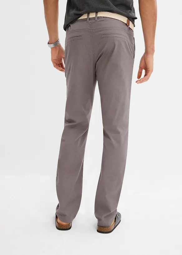 Regular Fit Chinohose mit Dehnbund und Gürtel, Straight in grau von hinten - bonprix