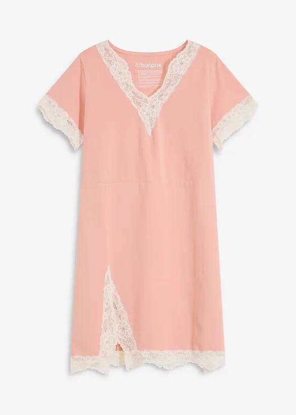 Kurzes Nachthemd mit zarter Spitze in rosa von vorne - bonprix