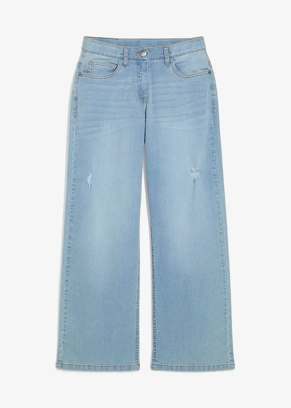 Wide-Leg-Jeans Mid Waist in blau von vorne - bonprix