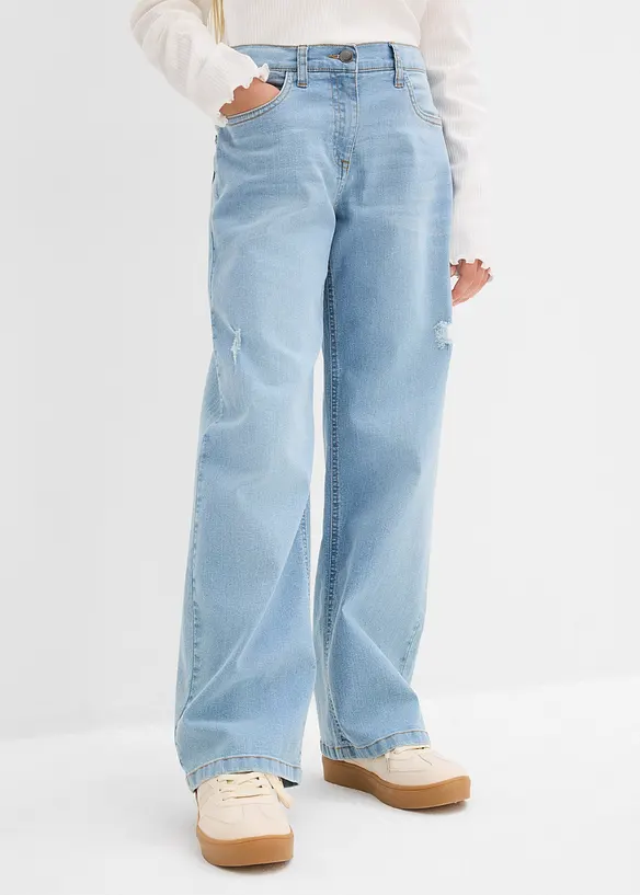 Wide-Leg-Jeans Mid Waist in blau von vorne - bonprix