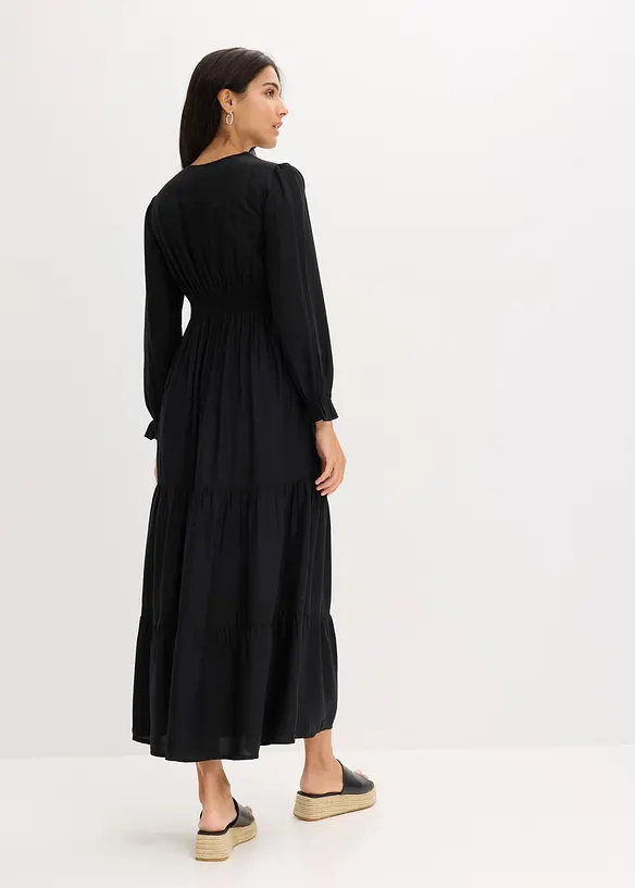 Maxikleid aus reiner Viskose in schwarz von hinten (Totalaufnahme) - bonprix