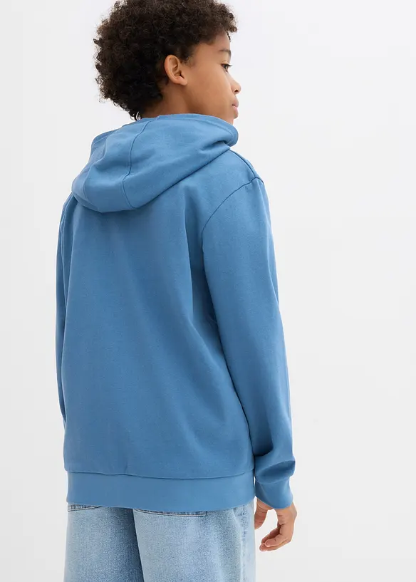Kapuzen-Sweatjacke aus weichem Baumwoll-Mix in blau von hinten (im Anschnitt) - bonprix