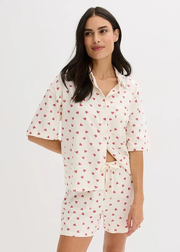 Oversized Shorty aus Flammgarn in weiß von vorne (Totalaufnahme) - bonprix
