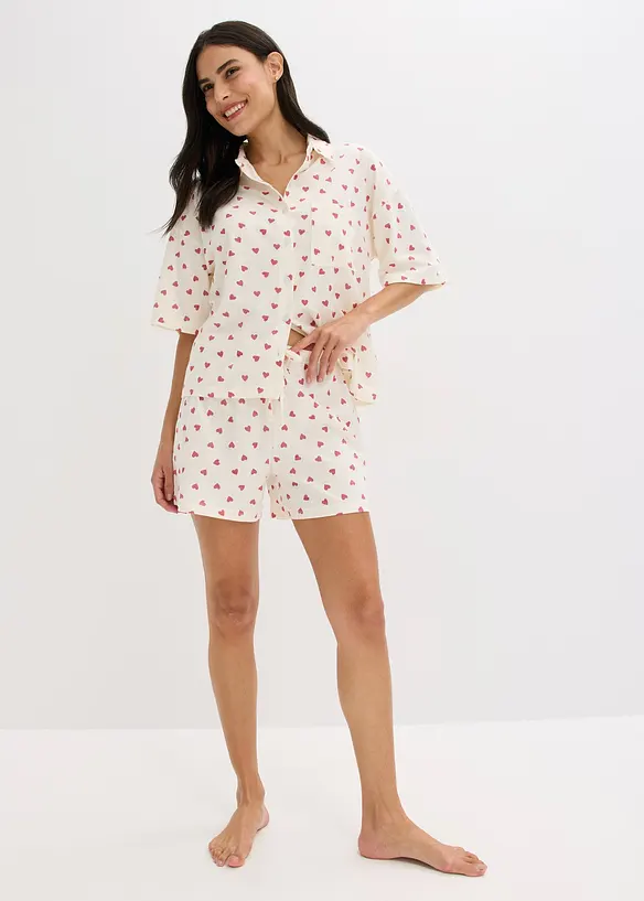 Oversized Shorty aus Flammgarn in weiß im Look von vorne (Totalaufnahme) - bonprix