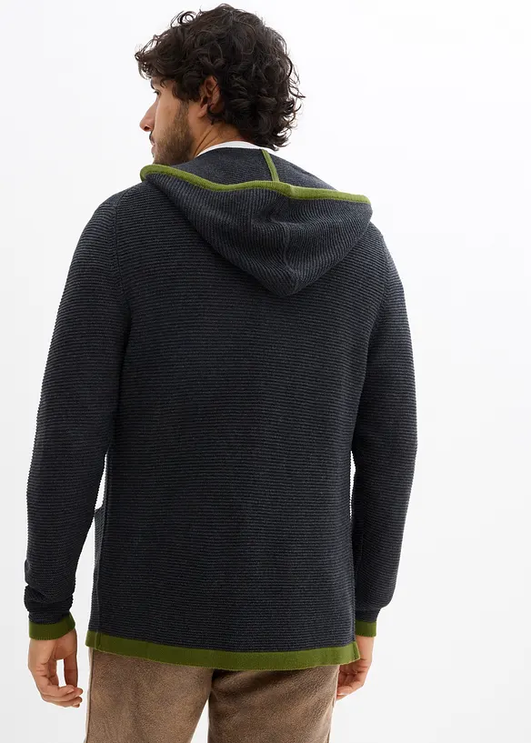 Trachten-Strickjacke aus weichem Baumwollmix in grau von hinten (im Anschnitt) - bonprix