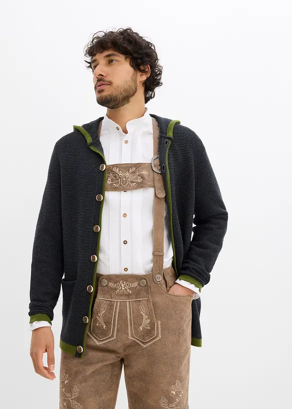 Trachten-Strickjacke aus weichem Baumwollmix in grau von vorne (im Anschnitt) - bonprix