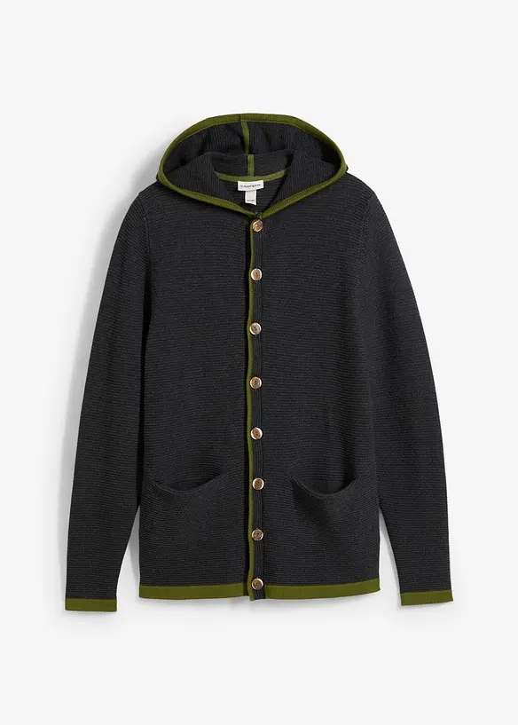 Trachten-Strickjacke aus weichem Baumwollmix in grau von vorne - bonprix