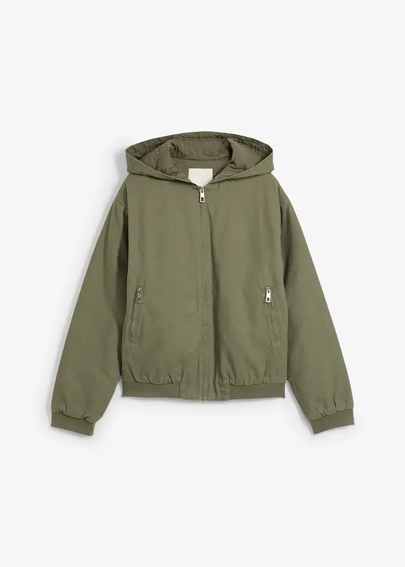 Outdoorjacke aus reiner Baumwolle in grün von vorne - bonprix
