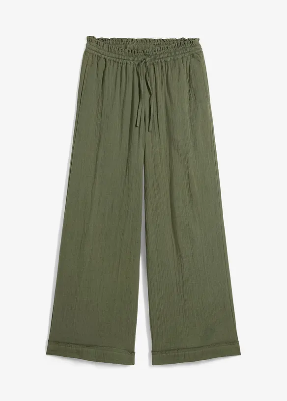 Schlupfhose aus luftigem Musselin in grün von vorne - bonprix