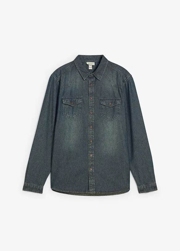 Jeanshemd, Langarm aus reiner Bio-Baumwolle in blau von vorne - bonprix