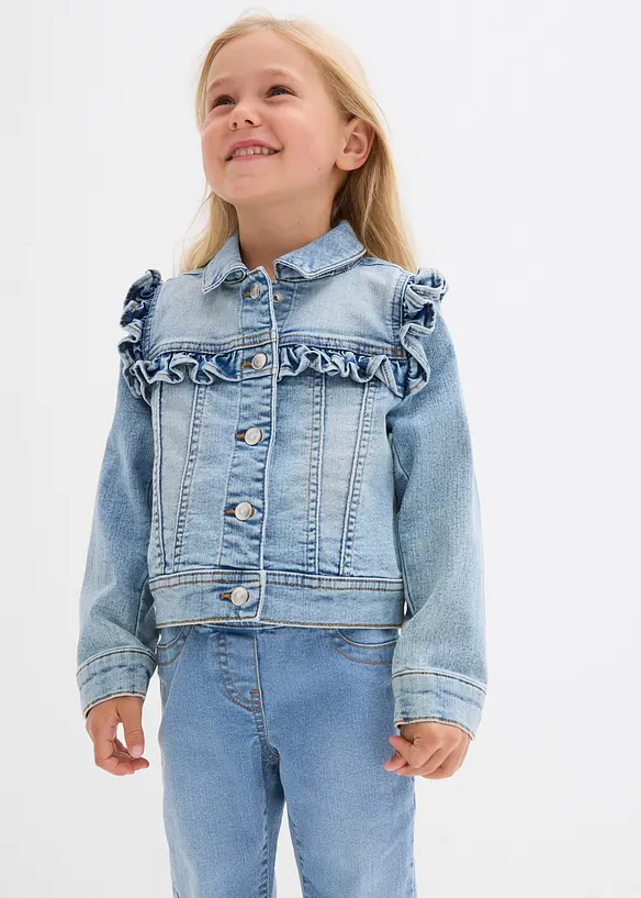 Jeansjacke aus elastischem Bio-Baumwoll-Mix in blau von vorne (im Anschnitt) - bonprix