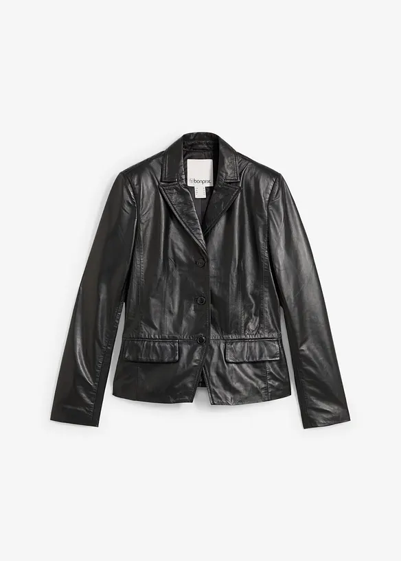 Kurzblazer aus Lammnappa in schwarz von vorne - bonprix Kurzblazer aus Lammnappa in schwarz von vorne - bonprix